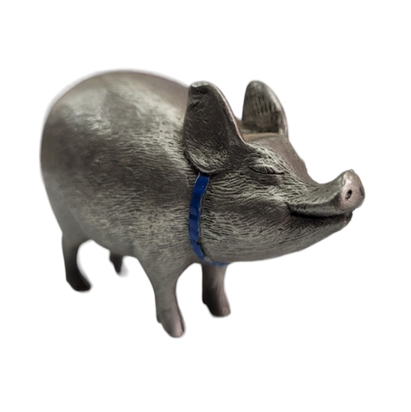 Pewter Pig Proudly Wearing His First Prize Blue Ribbon Approx 1.75"L x .75"W - Picture 7 of 9